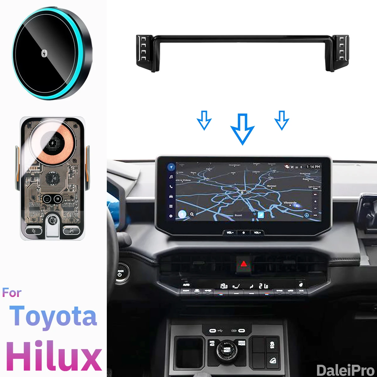 For Toyota Hilux 2026 2027 Dual Car Phone Holder, Screen Fixed Base, OEM Clip-On Design 2-in-1 Phone Holder & Base Kit LHD RHD