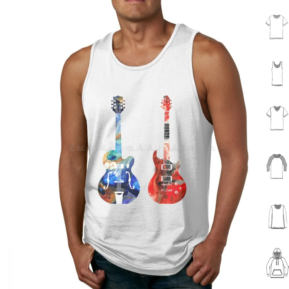 Guitar Threesome-Colorful Guitars Tank Tops Vest Sleeveless Guitar Music Song Guitars Musician Cool Nature