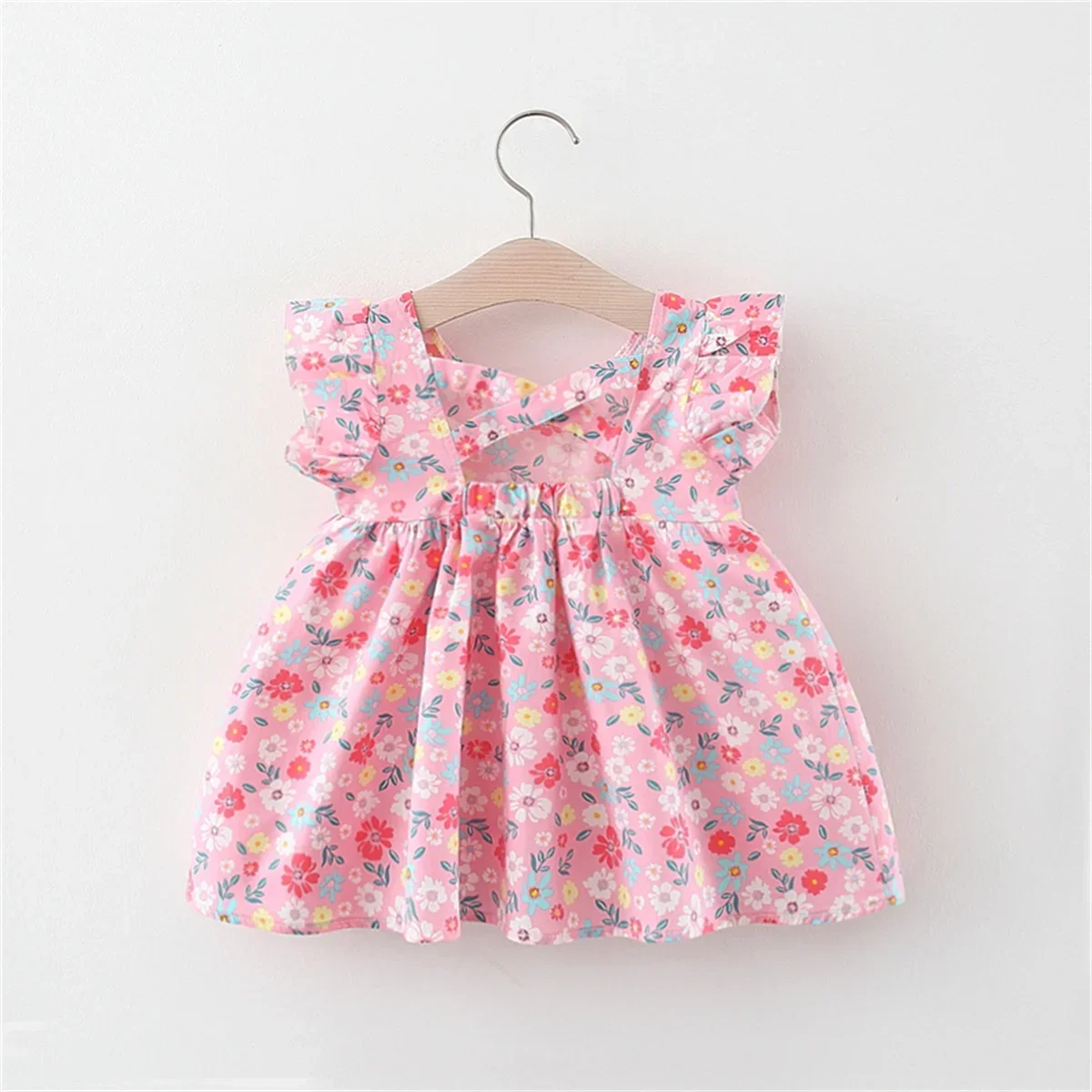 Summer Baby Girl's Dress Rural Fragmented Flowers Flying Sleeves Knee-length Daily Dress