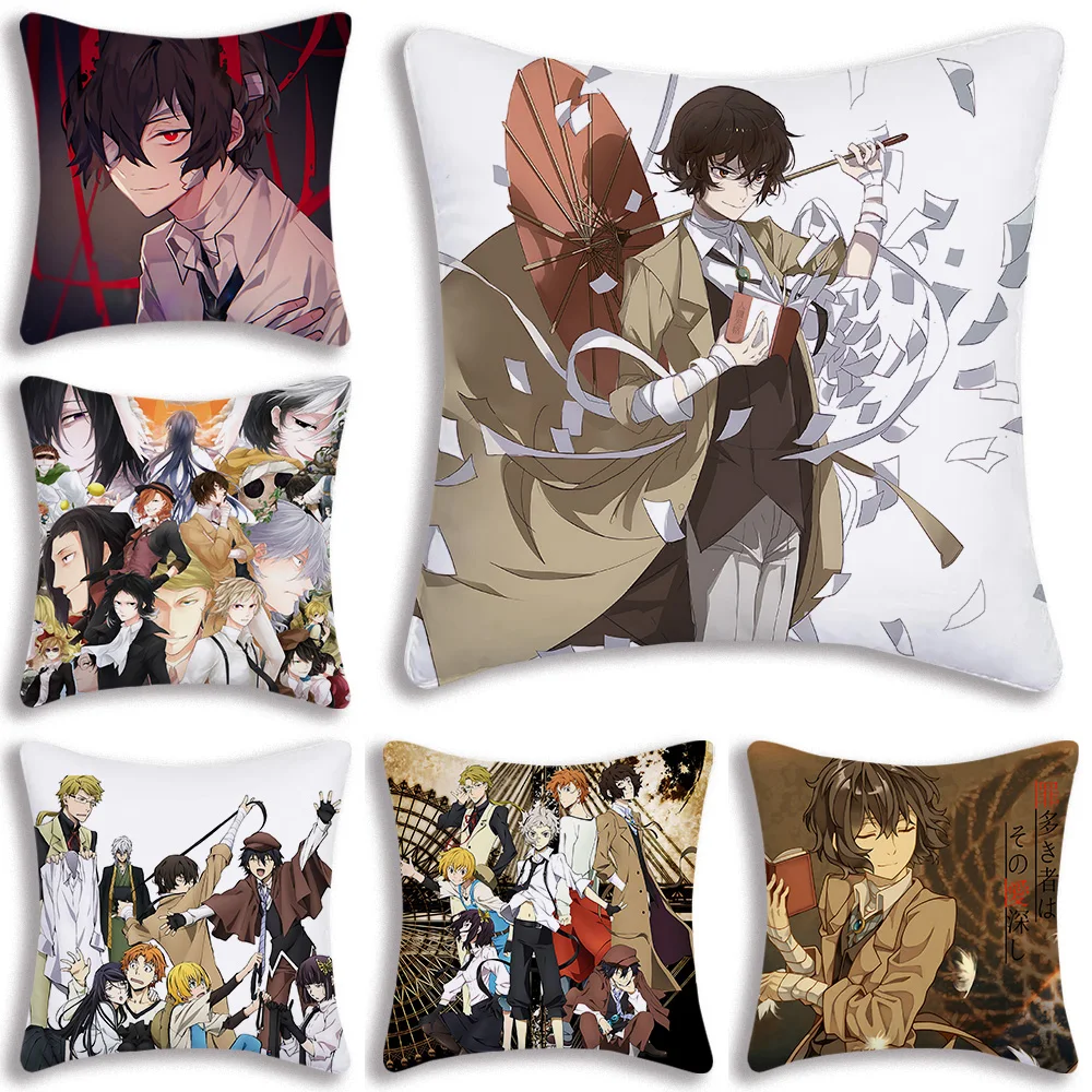 B-Bungo Stray DogsS Pillow Covers Cartoon Sofa Decorative Home Double-sided Printing Short Plush Cute Cushion Cover