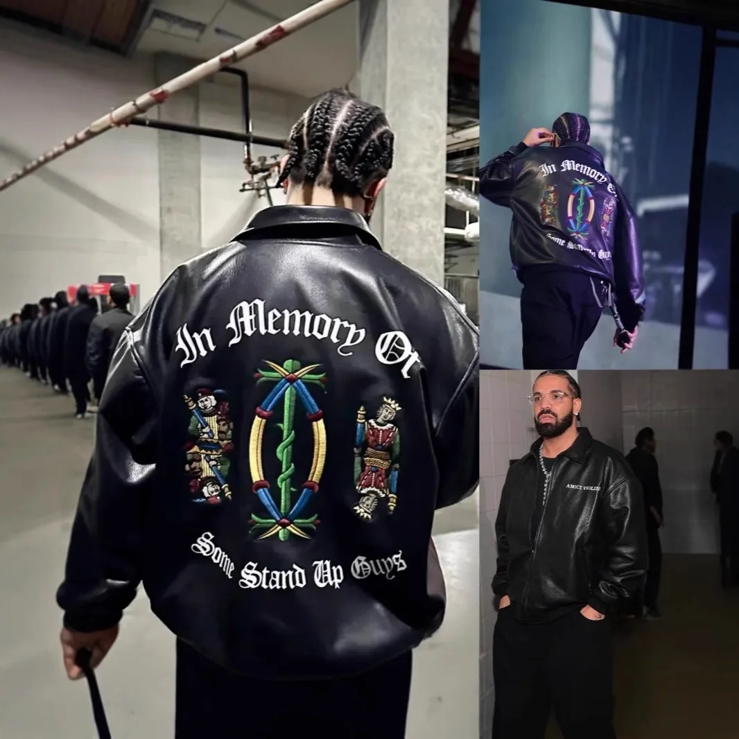 

Drake VAVA Rapper Tour Same Style Motorcycle Jacket Leather American Style Trendy Brand Unisex