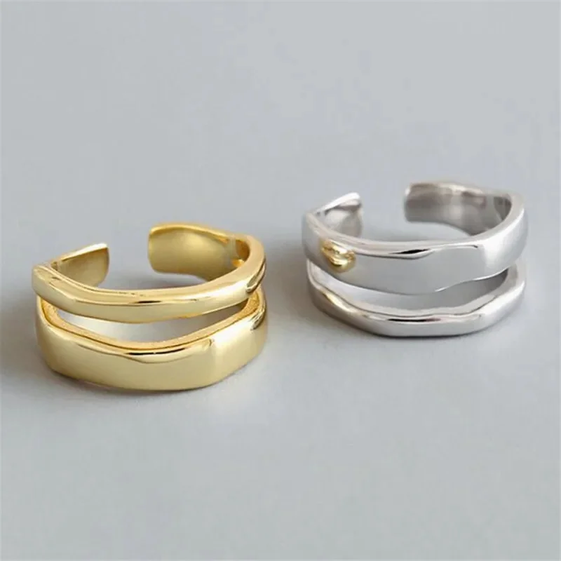 XIYANlKE Silver color Trend creativeNew Love Heart shaped Gold Ring LightLuxury Metallic Texture Girls jewelryCouple