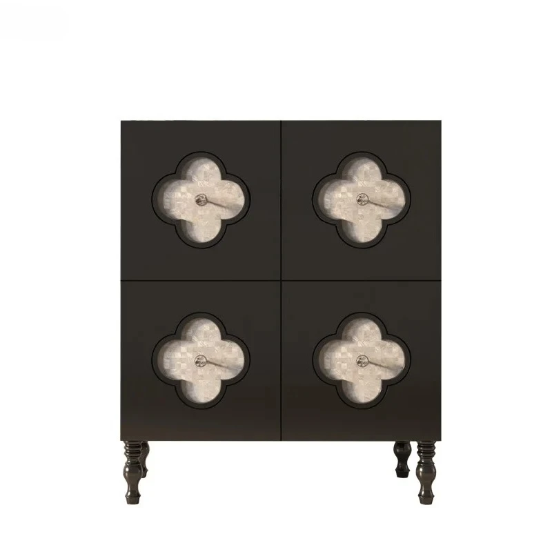Lucky Four Leaf Tea Double Door Side Cabinet Solid Wood Vintage Storage Cabinet Living Room Locker