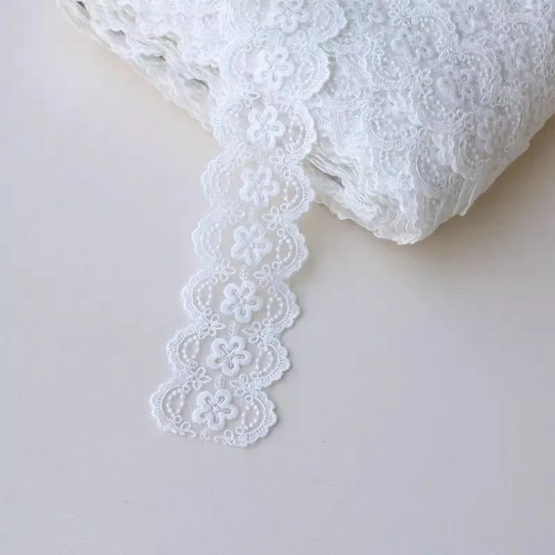 (1 yards/roll) White lace fabric 2024 high quality beautifully embroidered DIY hood strap dress decorative strips handmade