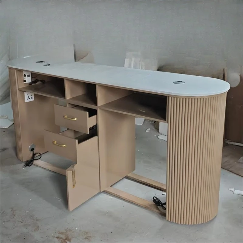 Hot Sale Modern Salon Furniture Style Nail Care Nail Station Wooden Beauty Salon Double Double Seat Dining Table