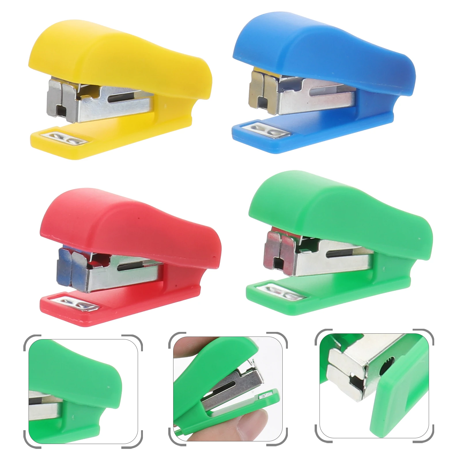 4pcs Mini Stapler Cute Small Desktop Hand Staplers Compact Lightweight Portable Office School Plastic Metal Adorable Shape Gift