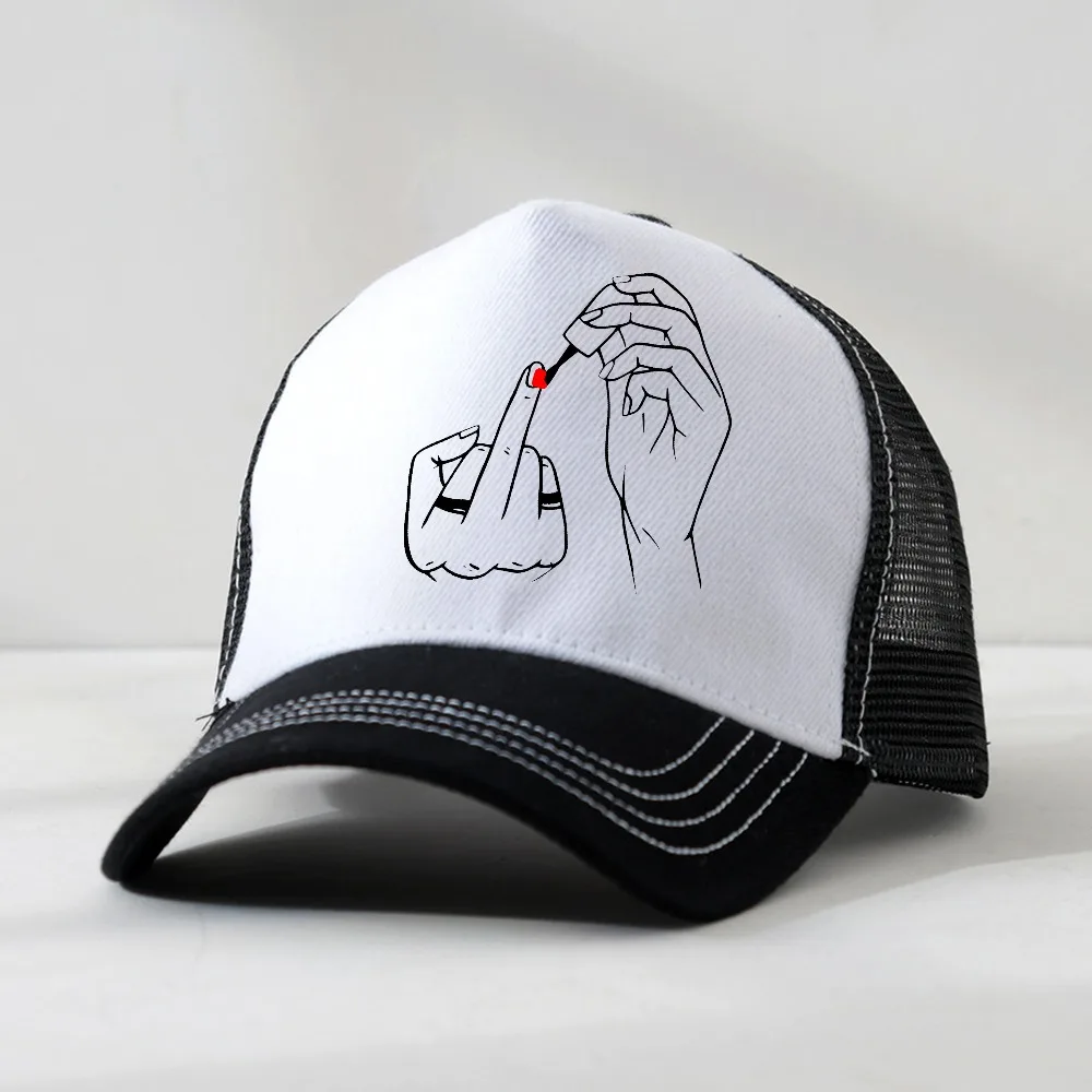 

Women Middle Finger Nail Polish Prints hat Summer Comfortable Breathable Mesh Trucker Hat Casual adjustable Snapback hats