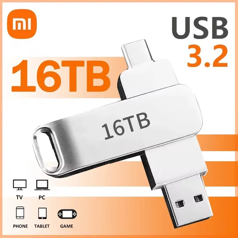 Xiaomi 16TB Flash Drive Usb 3.2 Super High Speed Metal Transfer U Disk Pen Drive Waterproof Type C Disk SSD USB Drive Disk