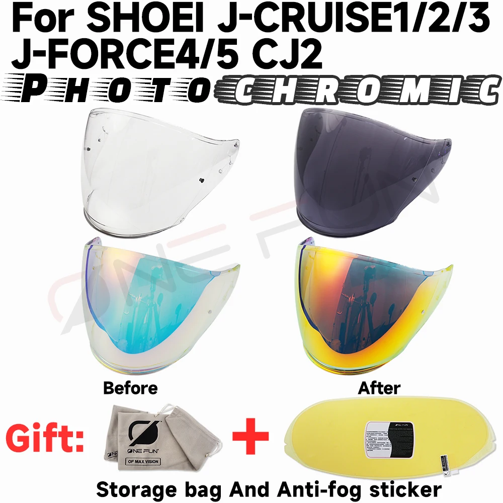Photochromic Helmet Visor Replacement for SHOEI J-CRUISE1/2/3 J-FORCE4/5 CJ2 Scratch-Resistant, UV-Protected, Quick Installation