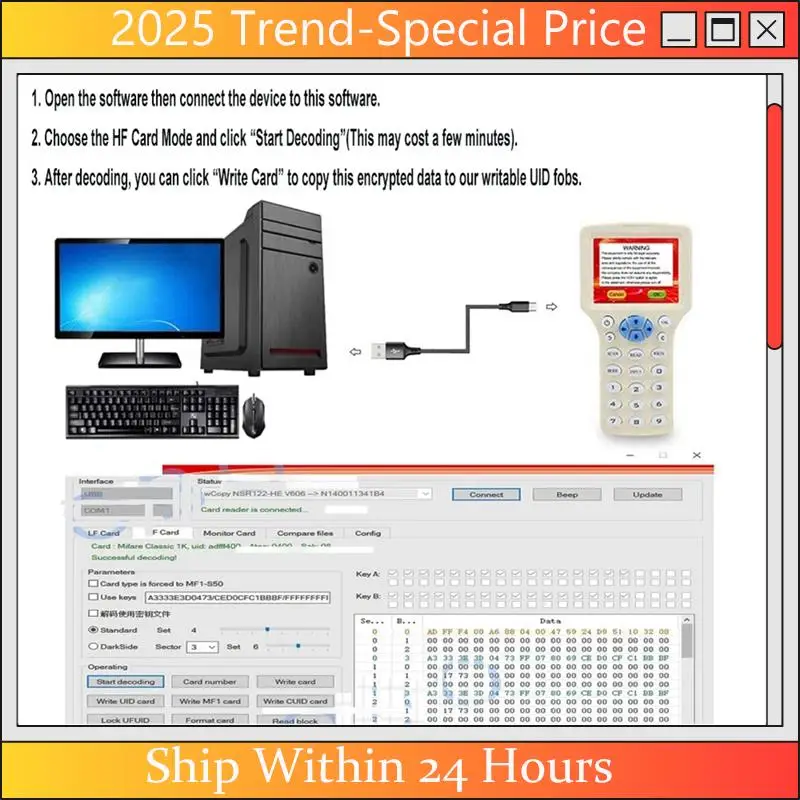 RFID Reader Writer Duplicator 10 Frequency NFC Smart Card Programmer 125Khz 13.56Mhz Encrypted Decoder Writable Key