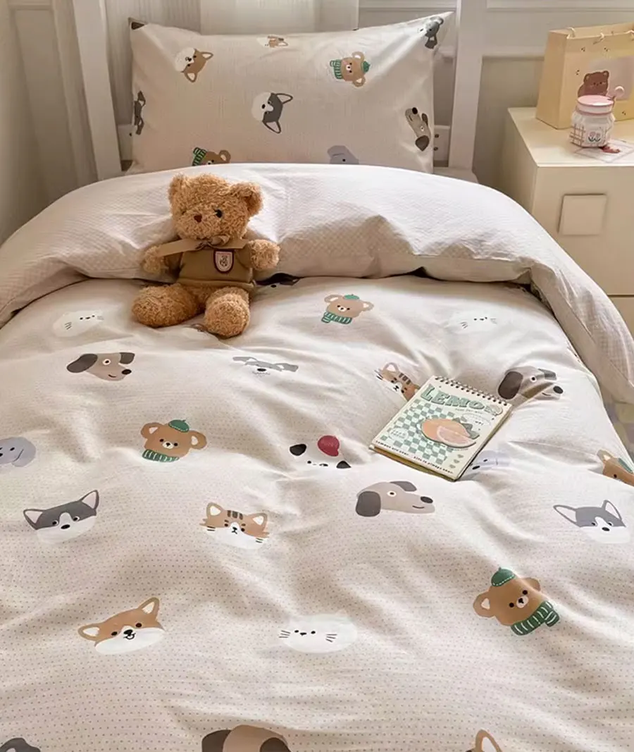 Cute bear cat dog bedding set 1.2 1.5 1.8 2.0,twin full queen king lovely cotton home textile bed sheet pillow case quilt cover