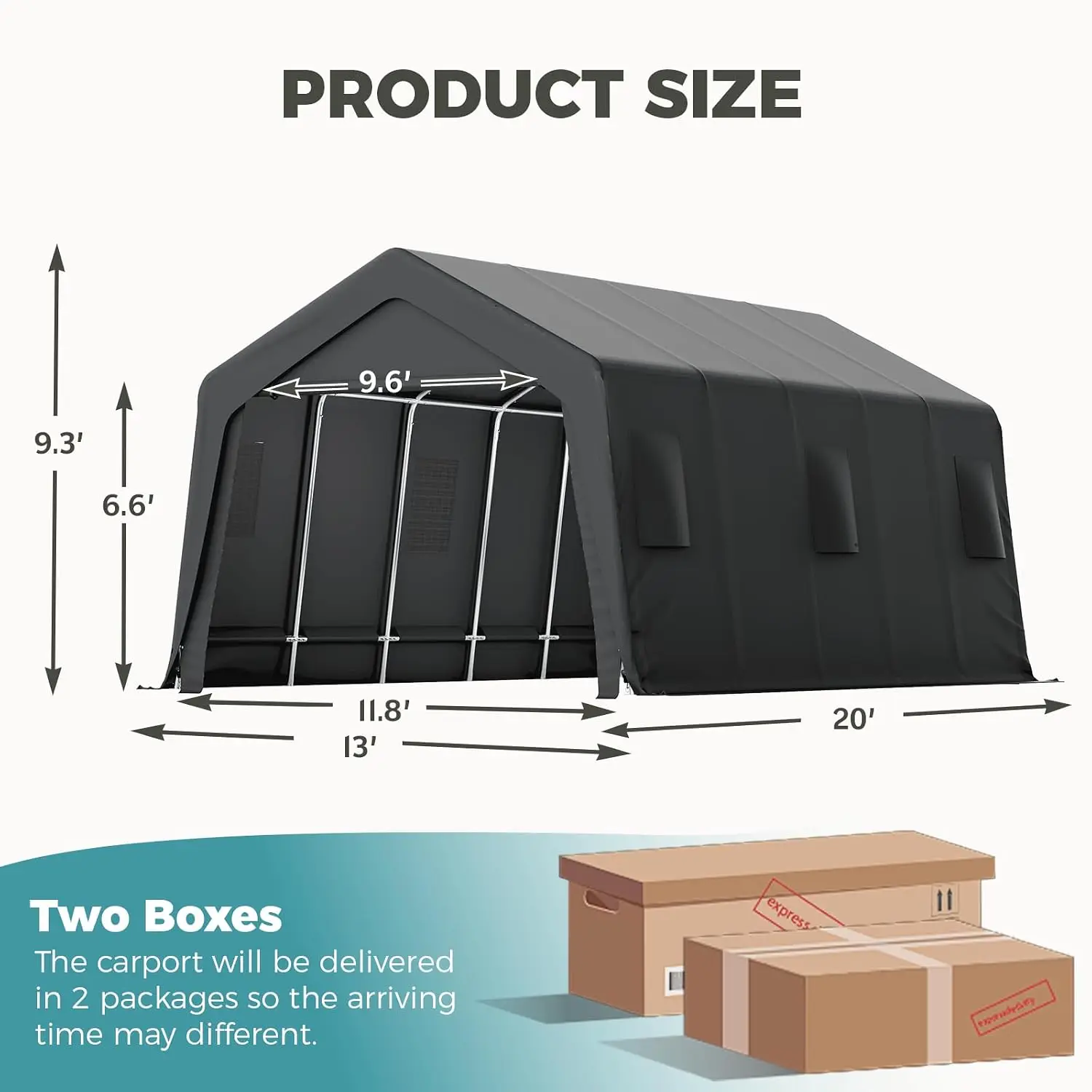 13x20 Ft Heavy Duty Carport Galvanized Frame Removable Zipper Doors Vents PE Canopy Shelter Vehicle Motorcycle Boat, Customized