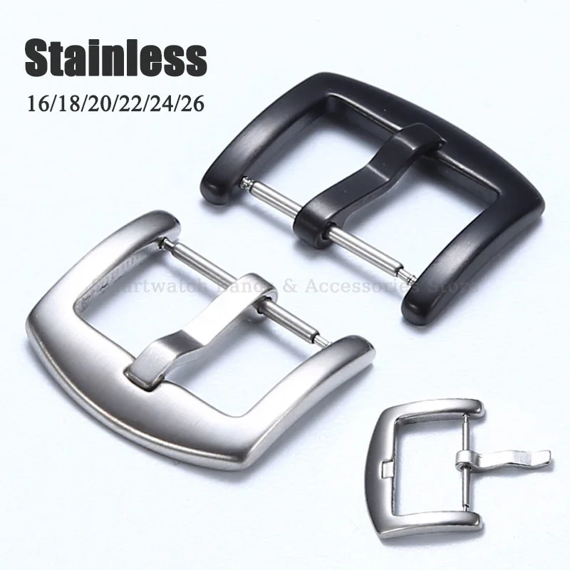 16mm 18mm 20mm 22mm 24mm Stainless Steel Watch Buckle Brushed Silver Black Clasp for Leather Strap Pin Buckle Watch Accessories