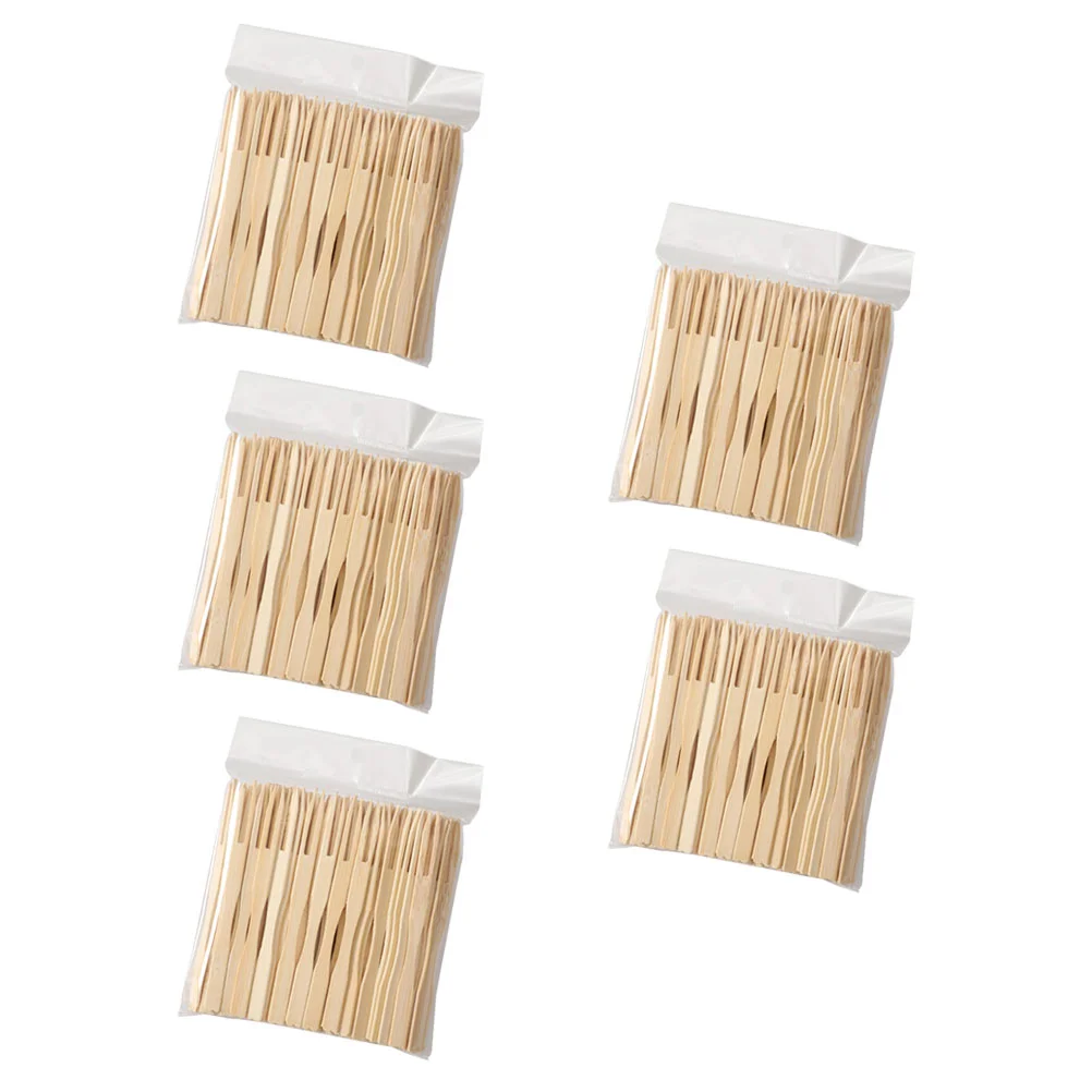 500 Pcs Disposable Fruit Fork Bamboo Two-tooth Dessert Snack Environmental Protection