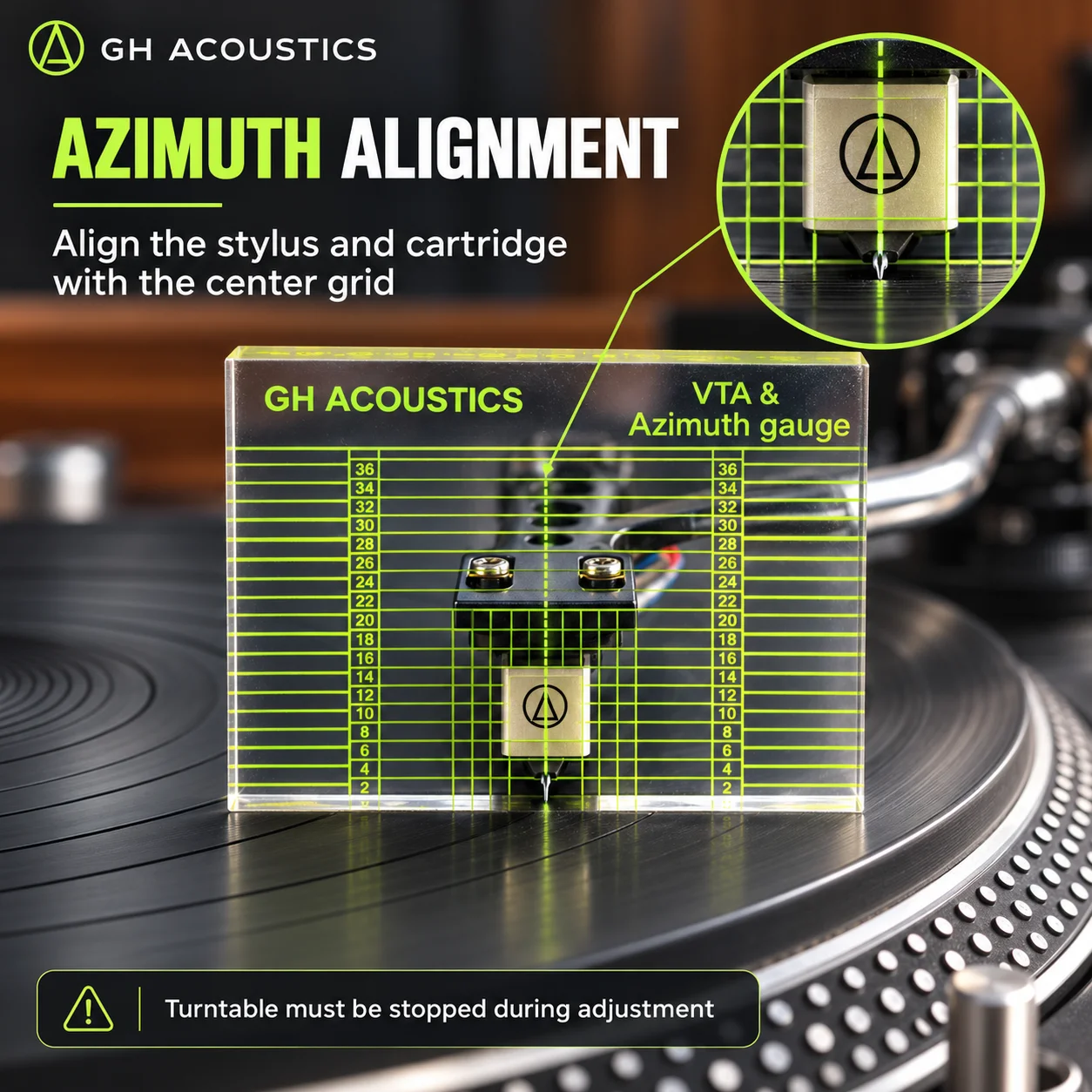 Clear Acrylic Alignment Gauge GH ACOUSTICS VTA Azimuth Cartridge Tool For Vinyl Turntable Tonearm LP Calibration Part