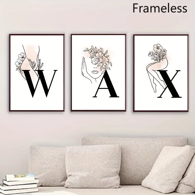 (No frame)2D Flat, 2D Flat, 3pcs Glamorous Canvas Wall Art Prints - Waxing, Aesthetics, Reusable - Ideal for Home, Office, Li