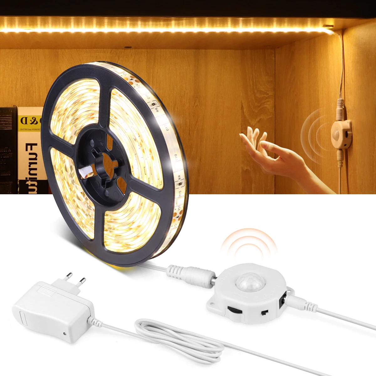 Wireless PIR Motion Sensor LED Strip Light 110V/220V Led Ribbon 1-5M DC12V Auto on/off diode tape TV Backlight Lamp for kitchen