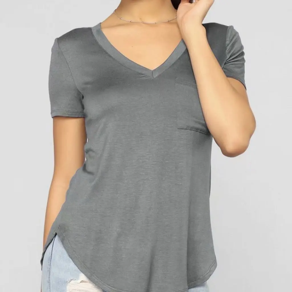 

YPFF женская облегающая футболка с короткими рукавами, летняя однотонная футболка с изогнутым подолом, эластичный модальный топ с большим v-образным вырезом для похудения