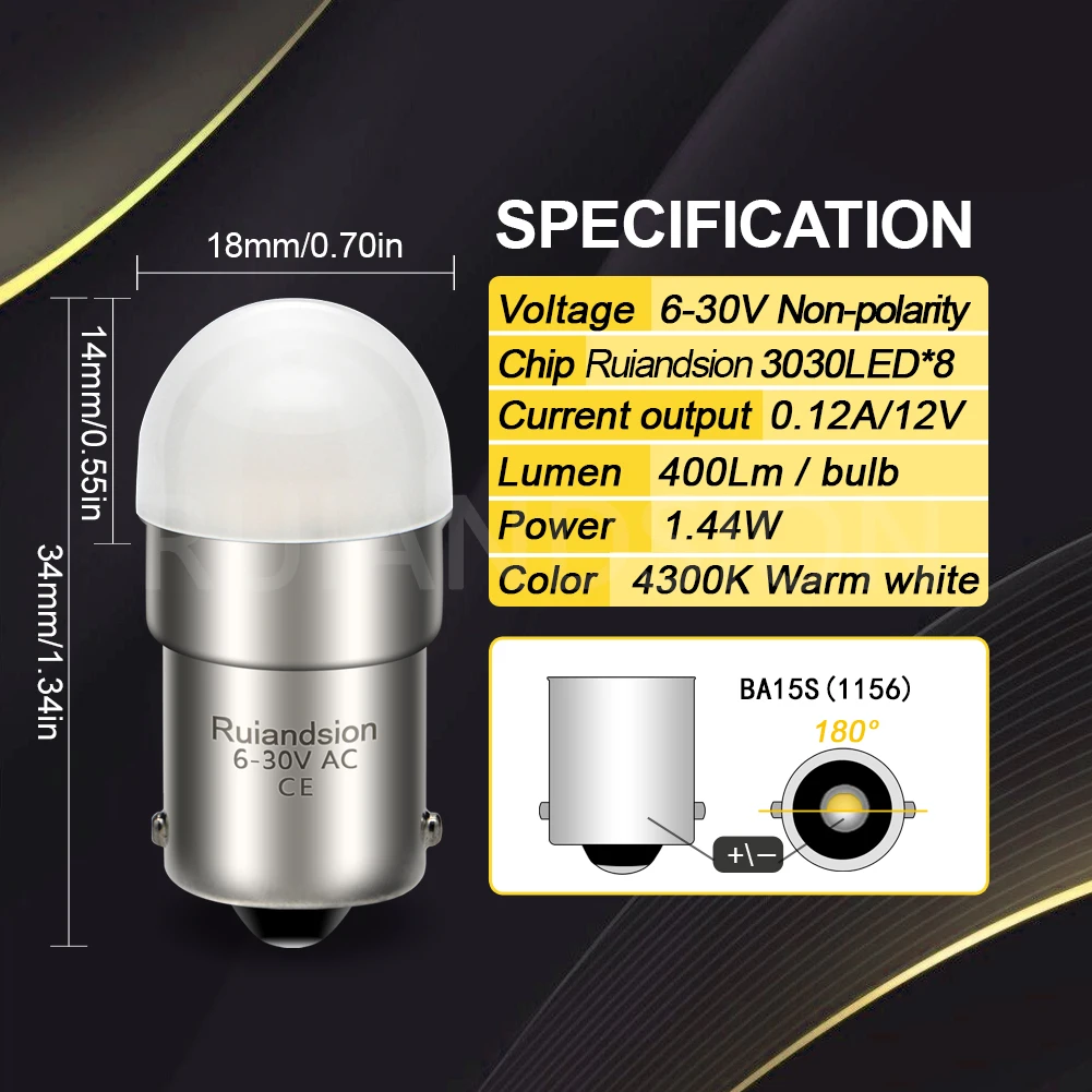 Ruiandsion 2PCS Universal BA15S 1156 P21W BA15D 3030SMD Motorcycle LED Bulb Indicator Rear Fog Brake Stop Light Lamp 4300K 6000K