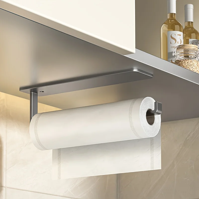 

1PC Premium Punch-Free Storage Rack - Wall-Mounted Paper Towel/Plastic Wrap Holder for Kitchen & Bathroom, Anti-Fall Space-Savin