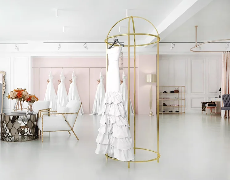 High end circular wedding dress rack, floor mounted clothes rack, wedding dress store display rack