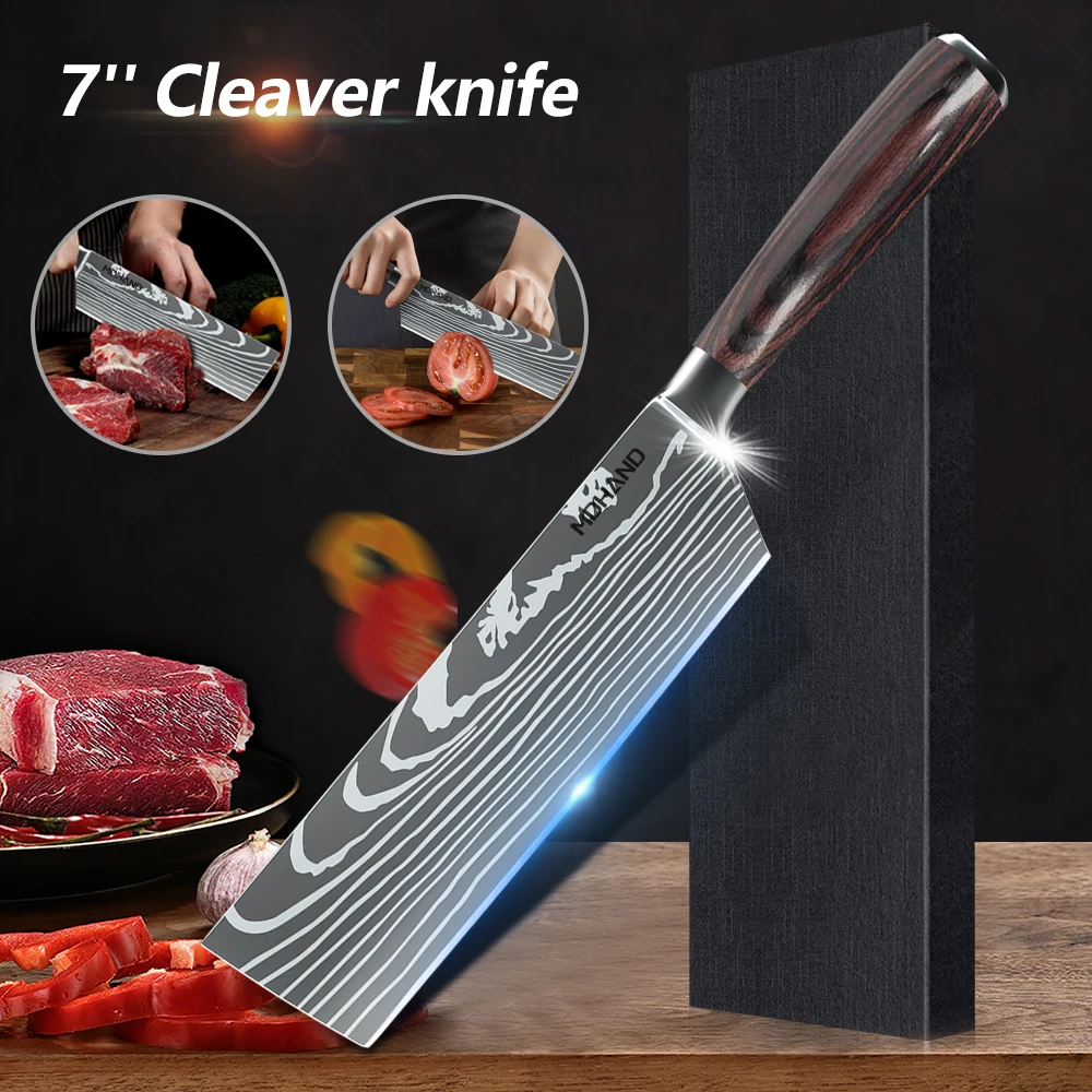 

Japanese Kitchen Utility Knife Damascus Pattern Meat Cutting Butcher Cleaver Knife Bone Shaving Knives Pork Cutting Boning Knife