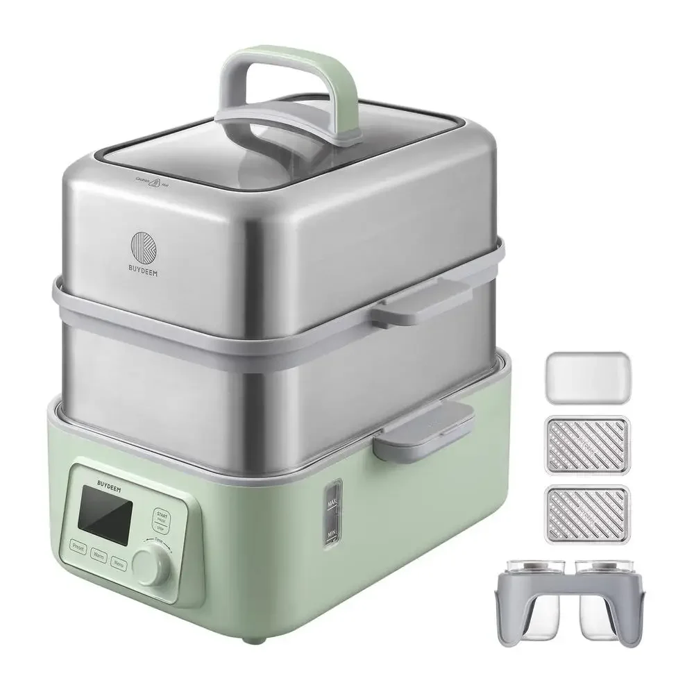 Electric Food Steamer 2 Tier Stainless Steel Cooking Steamer 1500W Slow Cook Mode Steam Vegetables Seafood Yogurt 10 Quart