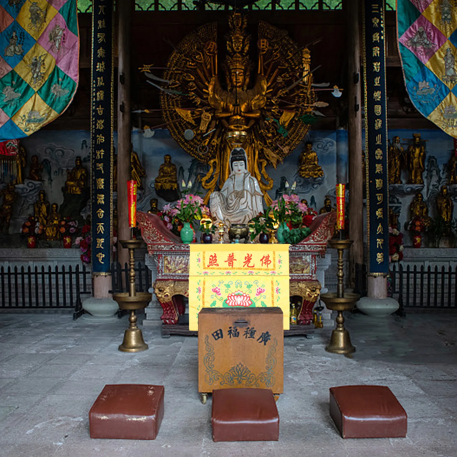 

Buddhist Table Cloth Lotus Flag Embroidery Temple Table Skirt Cover Decorative Cloth Worship Accessory