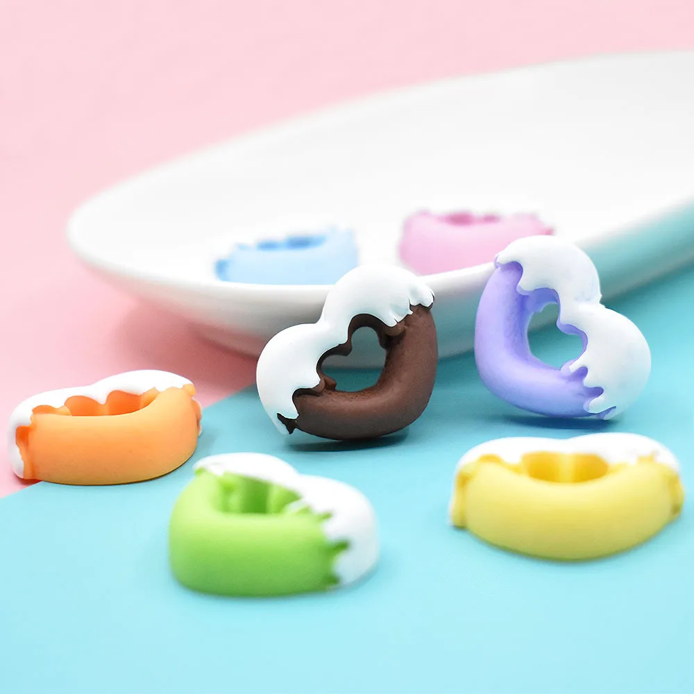 10pcs Resin Heart Donuts Fake Food Crafts Accessories Scrapbooking Material Flatback Charms Cobachon Diy Hair Phone Shell Items - Image 3