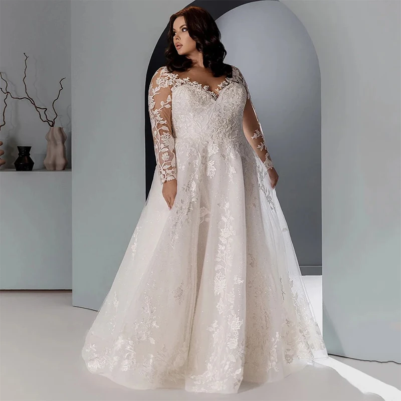 

Graceful Plus-Size Wedding Dress Organza With Embroidery A-Line Length Ball Gown Full Sleeve O-Neck Customized Vestido De Novia