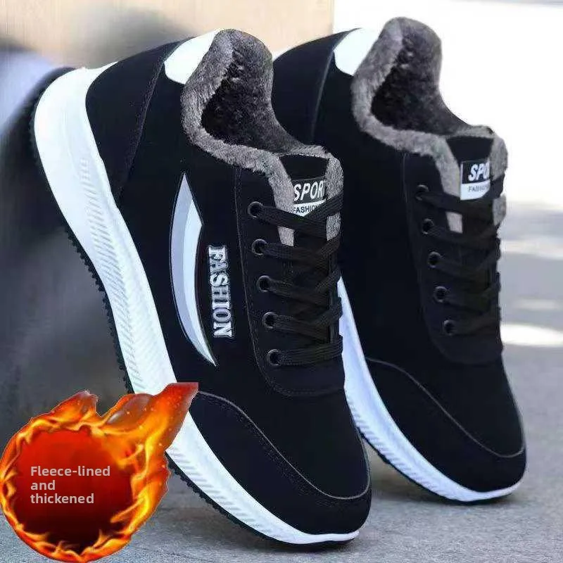 2026 Winter Men's Fur Lined Casual Mesh Sneakers Breathable Lightweight Walking Shoes Versatile Daily Wear Warm Flats for Male
