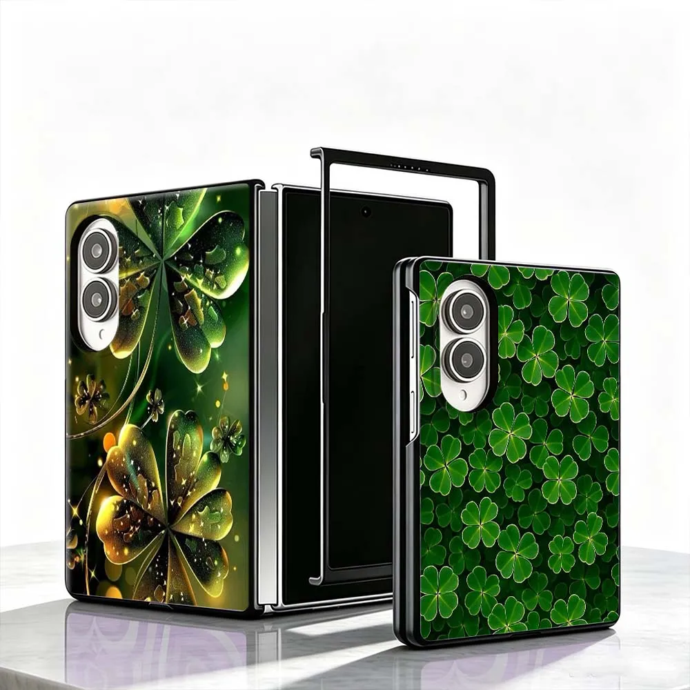 Lucky Clover Pattern Cover Phone Case For Samsung Galaxy Z Fold 8 PC Hard Mobile Folding Black Gifts Shell