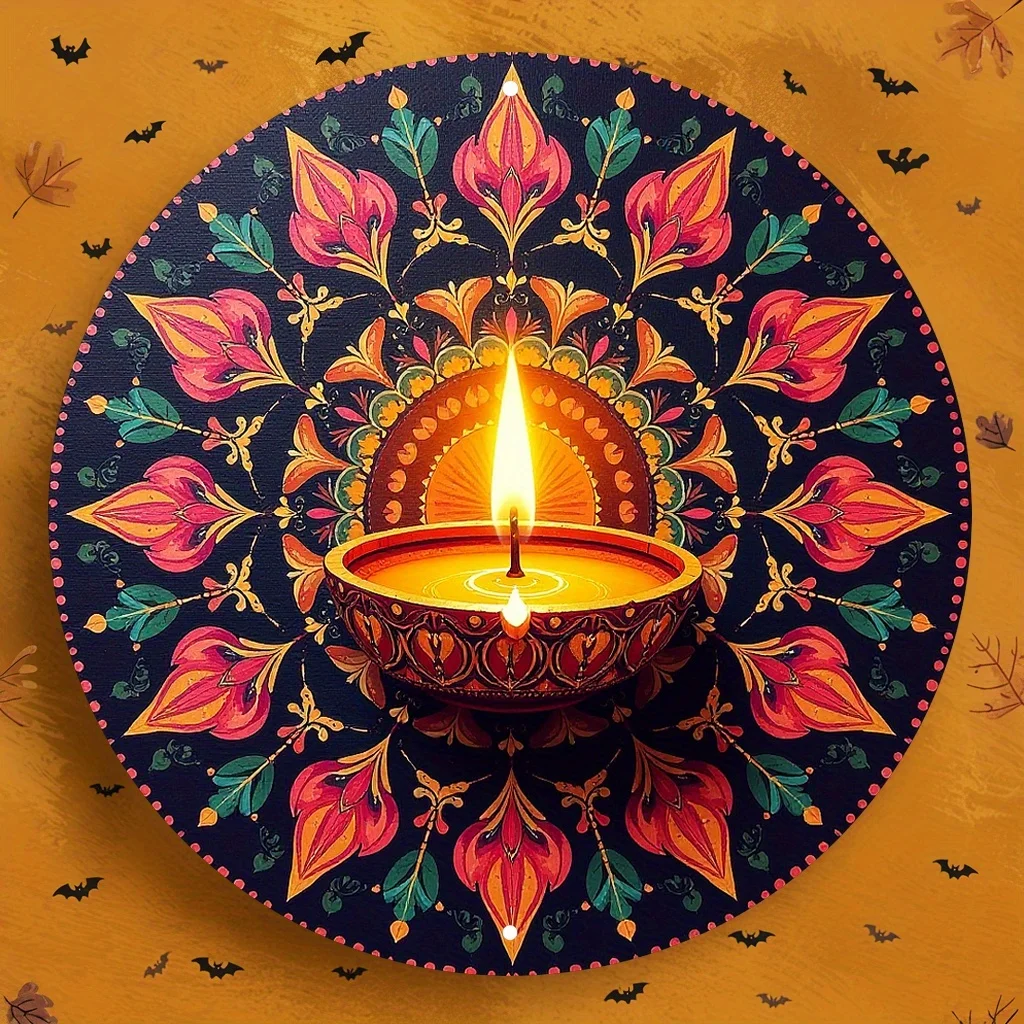 CIFBUY Diwali Diya Floral Aluminum Wall Art Waterproof Durable Decor for Living Room Bedroom Home Office