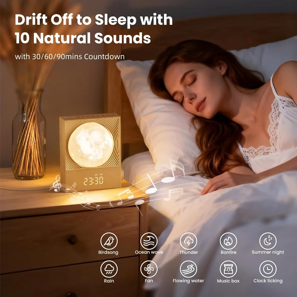 Rotatable Moon Light With Gentle Wake-Up Function, Sunrise Alarm Clock For Heavy Sleepers, Night Lamp For Bedroom Lighting