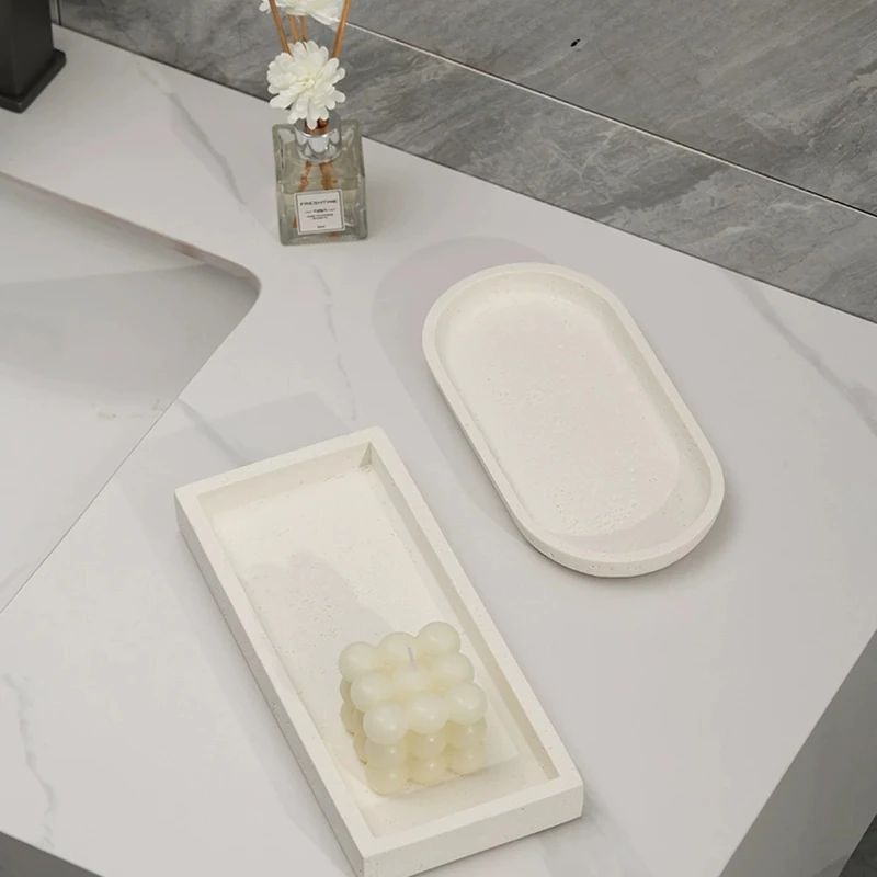 Washstand Bathroom Shelves Resin Storage Tray Hole Texture Bath Shelf Retro Easy Cleaning Floating Shelves Home Hotel Fixture