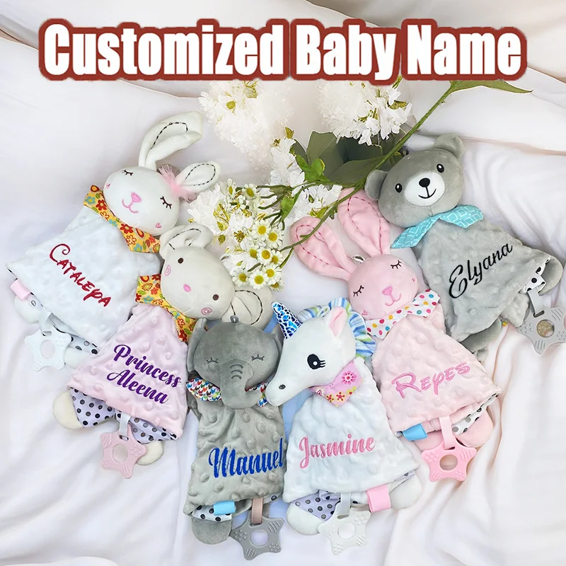Conjunto de manta tejida con nombre personalizado para bebé, manta para cochecito con edredón suave, juguete personalizado, primer nombre para regalos de ducha para recién nacidos