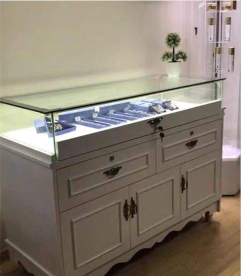 Jewelry Showcase Cabinet with Glass Display, Jade Counter Island for Boutique, European Simple Design