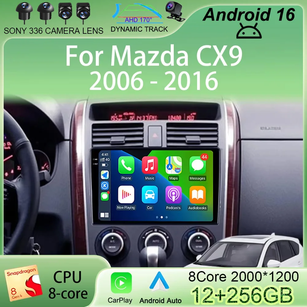

Автомагнитола Carplay Android 16 для Mazda CX-9 (2006-2016) — мультимедийный видеоплеер, навигация GPS, головное устройство