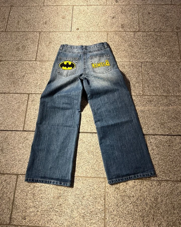 Jeans Baggy Azul Vintage, Calça Y2K Masculina, Harajuku, Gótica, Punk, Hip Hop, Bordada, Cintura Alta, Perna Larga, Streetwear