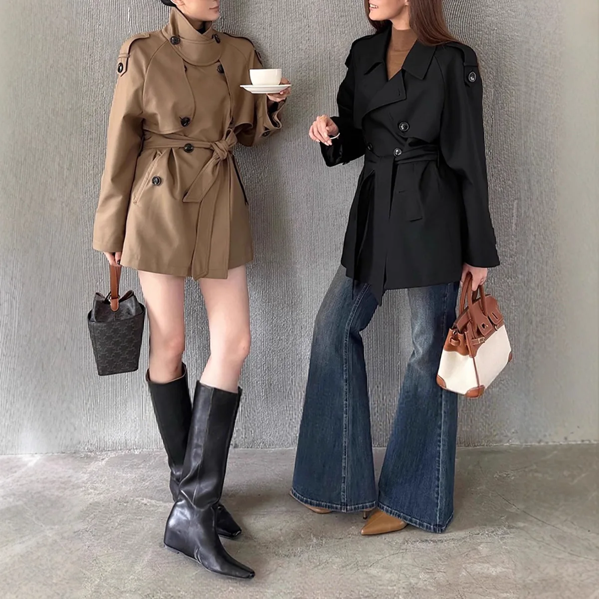 

2025 Classic Silhouette Lapel Waist Short Trench Coat Women