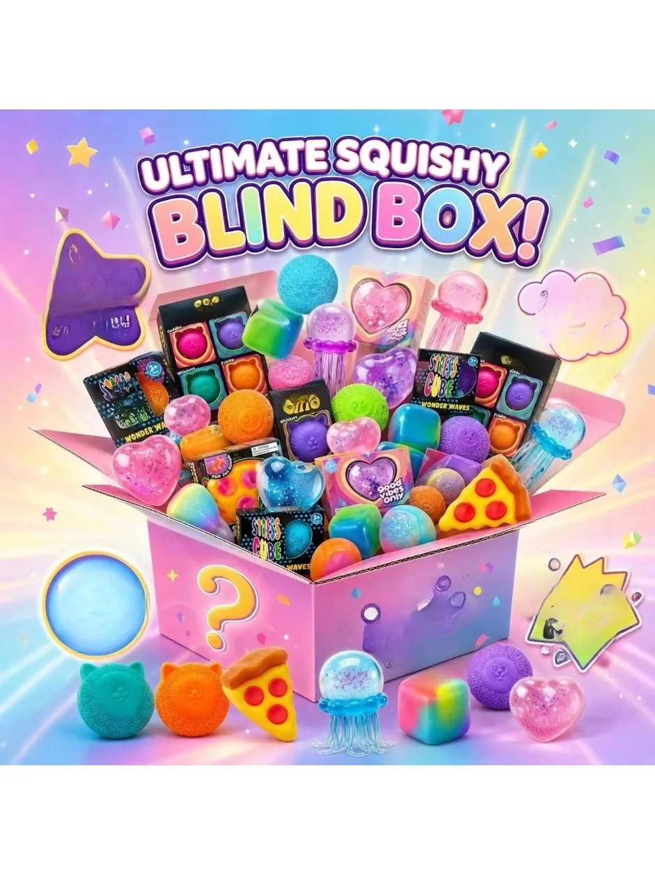 Portable Squishy Mystery Box Random Design Soft Squeeze Fidget Toys Stress‑Relief Sensory Toy for Adults Children Birthday Gifts