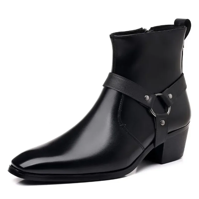 

Luxury Man Chelsea Ankle Boots Casual Leather Western Cowboy Boot Black Brown Zip Wedding Office Dress Shoes Men Motorcycle Boot
