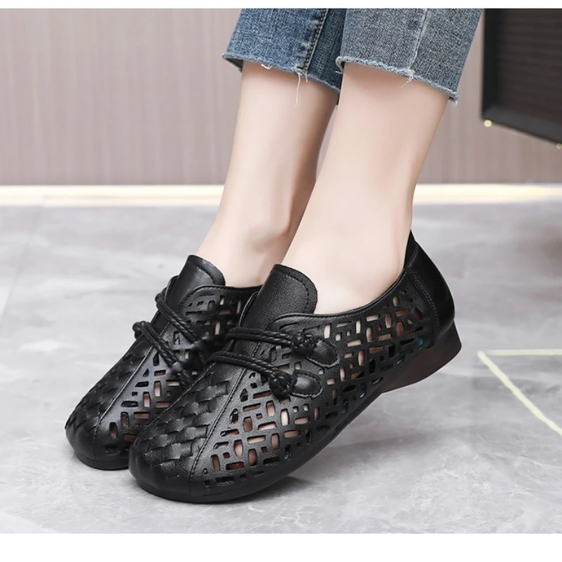 

Лето 2023, обувь из натуральной кожи, женские сандалии, повседневные кроссовки, удобные сандалии на мягкой подошве на плоской подошве, большой размер