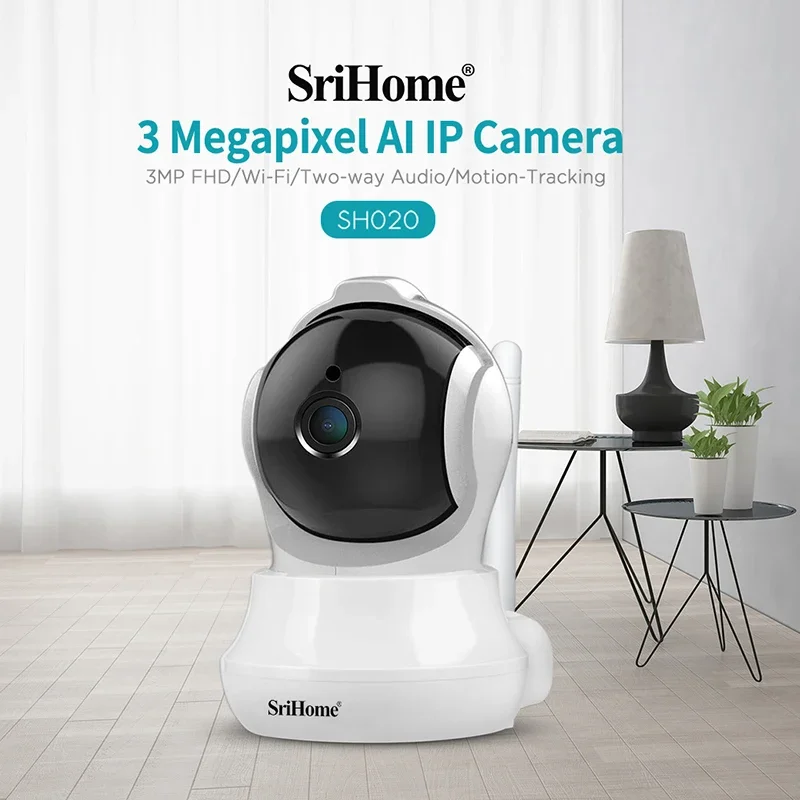 2pcs Srihome SH020 3.6mm Lens Wifi 3MP  Wireless 360°  PTZ IP Camera CCTV Security Protector Surveillance Smart HomeBaby Monitor