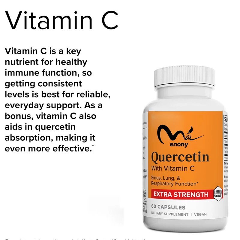 Natural Quercetin  Vitamin C Super Strength -60 Capsules - Sinus, Lung, and Respiratory Functions - Non GMO, Pure -60 servings