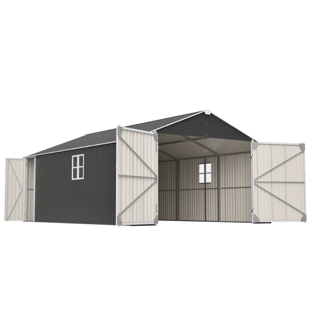Caseta de Metal para Exteriores de 12x20 Pies con Amplia Capacidad de 1810 Pies Cúbicos, Diseño Duradero de Doble Puerta, Protección para Todo Tipo de Clima