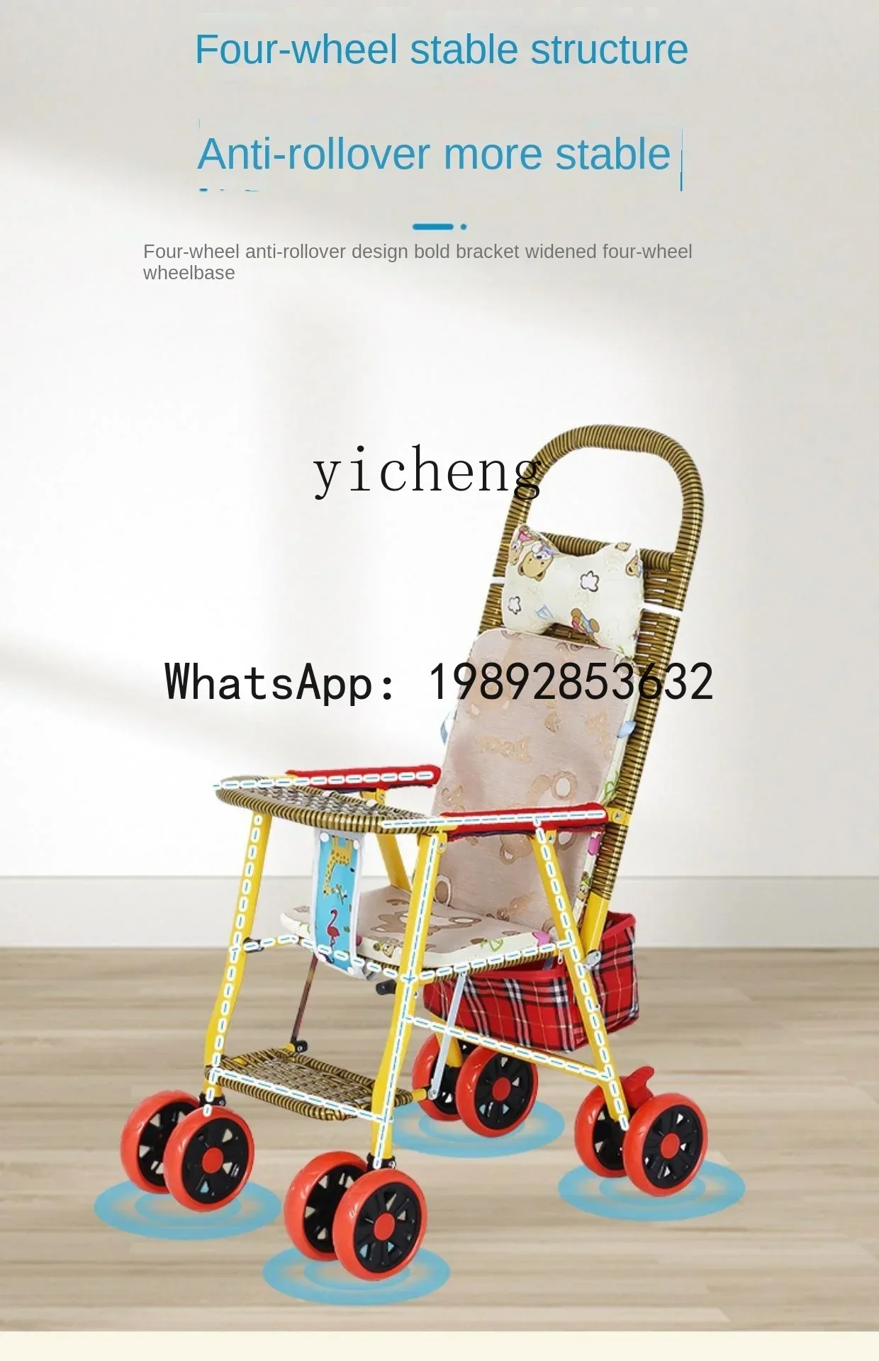 AB الخيزران الروطان عربة طفل خفيفة الوزن تقليد الروطان عربة طفل مستلق طوي الخيزران كرسي الروطان