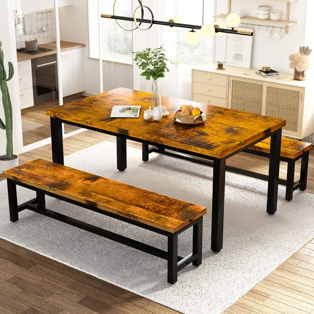 Dining Room Table Set, Kitchen Set with 2 Benches, Ideal for Home, and Room, Breakfast of 43.3x23.6x28.5 inches