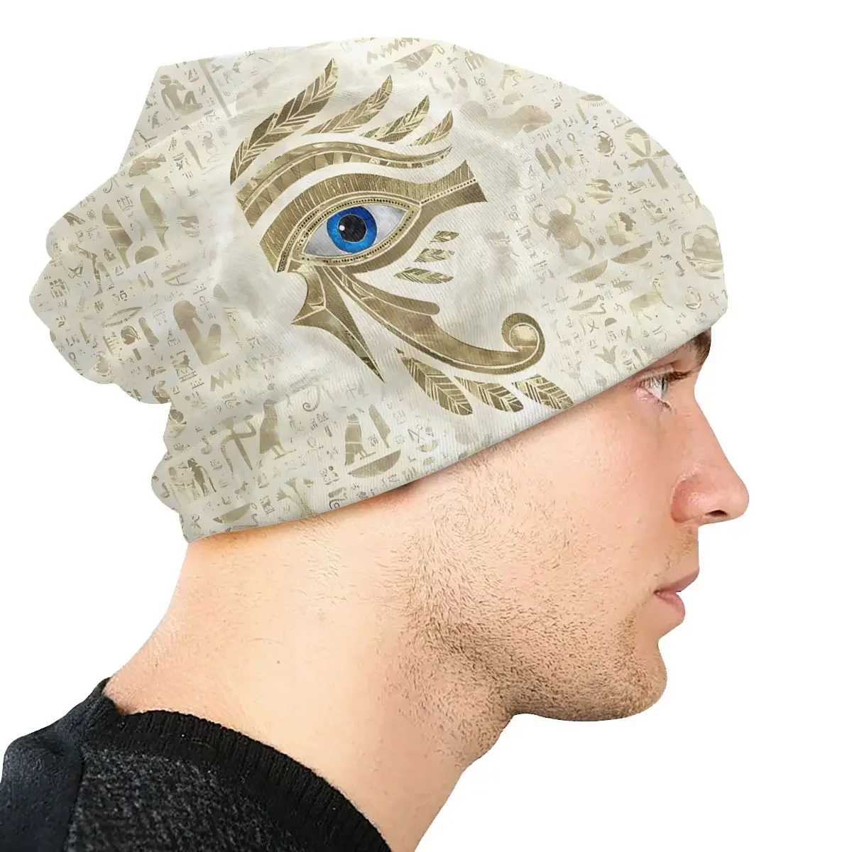 Gold And Pearl Bonnet Homme Fashion Ancient Egypt Eye of Horus Thin Skullies Beanies Caps Creative Hats