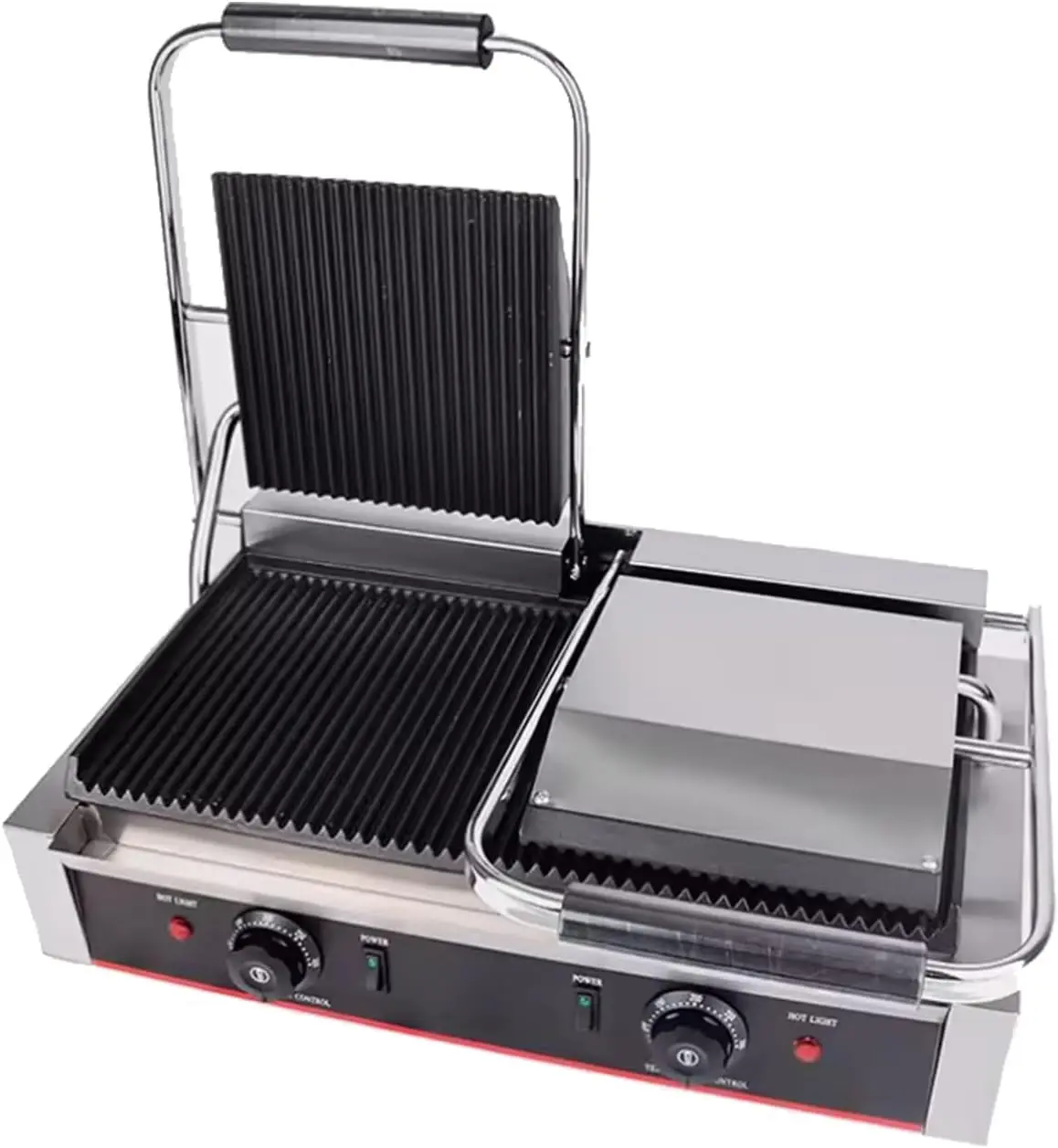 Commercial Panini Press With Grooved Grill Sandwich Maker Machine Electric Contact Grill Single (Double Grooved Top&Bottom)